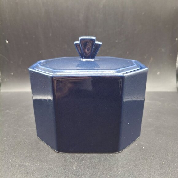 Vintage Daniel Hechter Navy Octagonal Ceramic Sugar Bowl Dresser Container - Picture 1 of 7